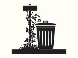 Solid Trash Can Outline Silhouette vector
