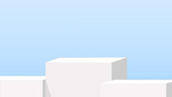 White podium for product display and advertising horizontal on blue sky with white cloud, 3d model display stand for product presentation for sale, Sky background, Scene Nature, White square building. photo