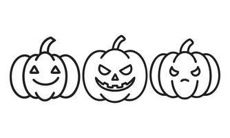 Three Halloween Jack-o'-Lanterns Outline, line at, icon, vector