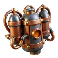 harmonious beautiful Hyper-specific, concept art style isolated cutout of a steampunk jetpack with copper tanks, valves, and thrusters Ultra-detailed render with Transparent Background expertly shot png