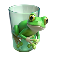 signature traditional Green tree frog, clinging to glass, with Transparent Background museum quality png