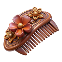magnificent calm urban Photorealistic, professional render, isolated cutout of an Art Nouveau hair comb, tortoiseshell, floral decoration, with Transparent Background genuine png