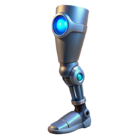 dramatic rustic Cybernetic prosthetic leg with exposed mechanics and glowing LEDs with Transparent Background crisp png