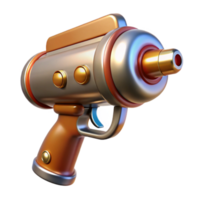 melancholic striking Retro ray gun with chrome finish and wooden handle with Transparent Background expertly shot png