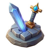 mysterious spectacular A powerful magic sword embedded in a stone with Transparent Background high quality png