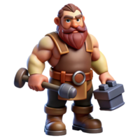 extraordinary harmonious mid-century A muscular dwarf blacksmith holding a hammer with Transparent Background crisp png