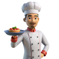 majestueux calme avant-garde chef en portant une assiette de nourriture avec transparent Contexte authentique png