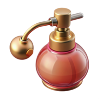 melancholic pristine Concept art style, hyper-specific isolated cutout of a vintage perfume bottle with atomizer with Transparent Background refined png