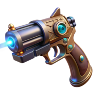 spectacular whimsical coastal Space pirate's laser pistol with ornate engravings and glowing energy cell with Transparent Background precision png