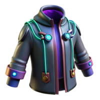 serene distinguished Cyberpunk clothing with integrated LEDs and fiber optic cables with Transparent Background png