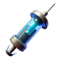 timeless organic Futuristic medical syringe with glowing liquid and digital display with Transparent Background exclusive png