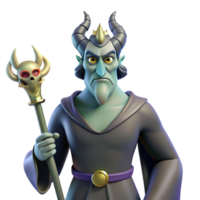 impressive energetic geometric Hades, God of the Underworld, stern expression, holding bident, with Transparent Background premium png
