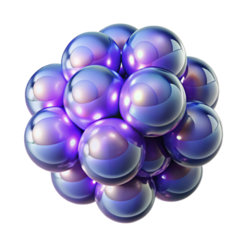 distintivo elegante un' grappolo di galleggiante, traslucido sfere con raggiante nuclei, con trasparente sfondo alto risoluzione png