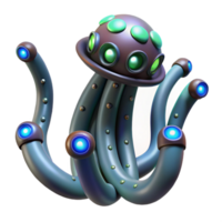 impressive iconic Alien tentacle with suction cups and bioluminescent stripes with Transparent Background png