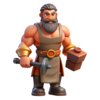 stunning bohemian Hephaestus, God of the Forge, holding hammer and anvil, muscular build, with Transparent Background fine detail png