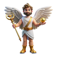striking joyful art deco Hermes, Messenger of the Gods, holding caduceus, winged sandals, with Transparent Background gallery standard png