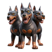 exceptional renaissance Cerberus, three-headed dog, guarding the Underworld, menacing pose, with Transparent Background exclusive png