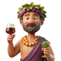 immaculate distinctive Dionysus, God of Wine and Revelry, holding grapes and wine glass, festive pose, with Transparent Background png