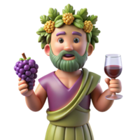 serene notable Dionysus, God of Wine and Revelry, holding grapes and wine glass, festive pose, with Transparent Background png