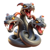 fascinating intense renaissance Hydra, multi-headed serpent, venomous fangs, coiled pose, with Transparent Background high quality png