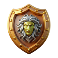iconic organic Aegis, shield of Zeus, adorned with Medusa's head, protective symbol, with Transparent Background precision png