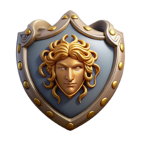 striking melancholic urban Aegis, shield of Zeus, adorned with Medusa's head, protective symbol, with Transparent Background authentic png