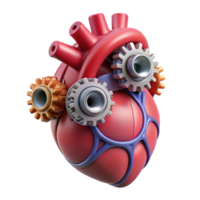 magnificent tropical Ultra-detailed, professional render of a levitating human heart made of interconnected gears and wires with Transparent Background 8K png