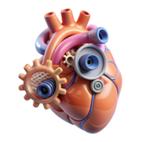 exceptional renaissance Ultra-detailed, professional render of a levitating human heart made of interconnected gears and wires with Transparent Background 8K png