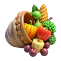 majestic notable Cornucopia, horn of plenty, overflowing with fruits and vegetables, symbol of abundance, with Transparent Background png