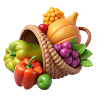 ethereal wonderful Cornucopia, horn of plenty, overflowing with fruits and vegetables, symbol of abundance, with Transparent Background artisan png