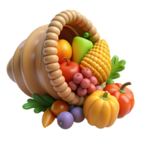 exquisite memorable Cornucopia, horn of plenty, overflowing with fruits and vegetables, symbol of abundance, with Transparent Background png