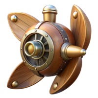 hypnotic dynamic minimalist Steampunk airship propeller made of polished wood and copper with Transparent Background detailed png