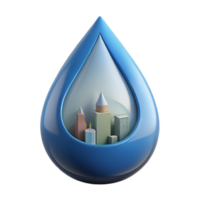 distinctive creative Concept art style, isolated cutout of a single tear drop containing a miniature city skyline with Transparent Background sharp png