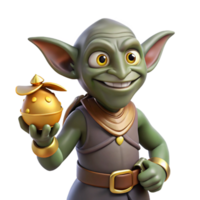 hypnotic victorian A mischievous goblin with pointed ears, holding a pouch of gold, with Transparent Background 4K png
