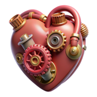 sumptuous modern Steampunk heart with exposed gears and pipes with Transparent Background studio quality png