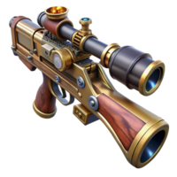 gorgeous renaissance Steampunk rifle with a scope and intricate wood and metalwork with Transparent Background handcrafted png