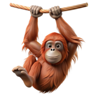 ipnotizzante astratto fotorealistico, professionale rendere, isolato ritagliare di un' singolo orangutan, sospeso a partire dal un invisibile ramo con trasparente sfondo lusso png