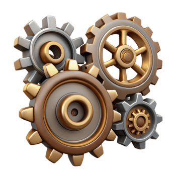 hipnótico exemplar steampunk engrenagem conjunto com vários tamanhos e intrincado dentes com transparente fundo png