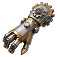 pristine standout Steampunk cyborg arm with intricate metal plating and exposed gears with Transparent Background png