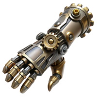 dazzling distinguished Steampunk cyborg arm with intricate metal plating and exposed gears with Transparent Background png