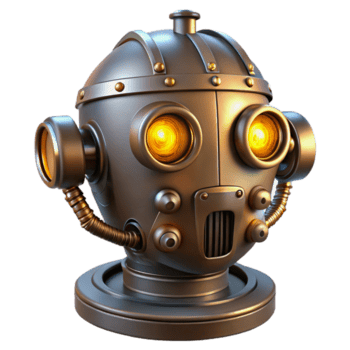 hipnotizante aclamado steampunk robô cabeça com brilhando olhos e exposto fiação com transparente fundo png