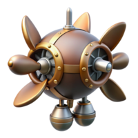 harmonious dramatic Steampunk dirigible propeller with multiple blades and a central hub with Transparent Background authentic png