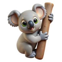 hypnotic dramatic art deco Ultra-detailed, hyper-specific isolated cutout of a single koala, clinging to an invisible tree trunk with Transparent Background crisp png