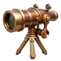 playful magnificent Steampunk telescope with brass and copper accents and a tripod mount with Transparent Background masterfully captured png