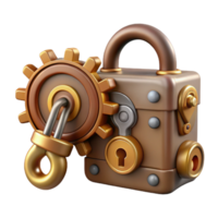 majestic mid-century Steampunk lock and key set with intricate clockwork mechanisms with Transparent Background handcrafted png