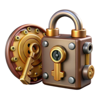 picturesque inspired Steampunk lock and key set with intricate clockwork mechanisms with Transparent Background png