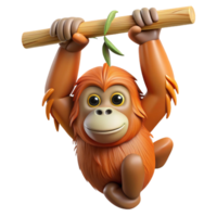 melancholic exquisite Orangutan, hanging from a branch branch not visible with Transparent Background professional png