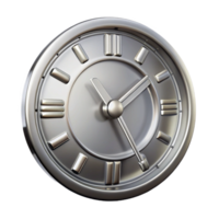 picturesque energetic coastal A stylized clock face, with Roman numerals, made of polished silver with Transparent Background high quality png