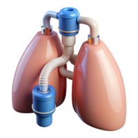 iconic tropical Hyper-specific, professional render of a biomechanical lung with filtration systems and oxygen tanks, isolated cutout with Transparent Background masterfully captured png
