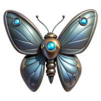 elegant avant-garde Concept art style, isolated cutout of a biomechanical butterfly with metallic wings and glowing antennae with Transparent Background masterfully captured png
